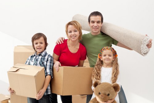 Moving boxes prepared for a house removal in South Kensington