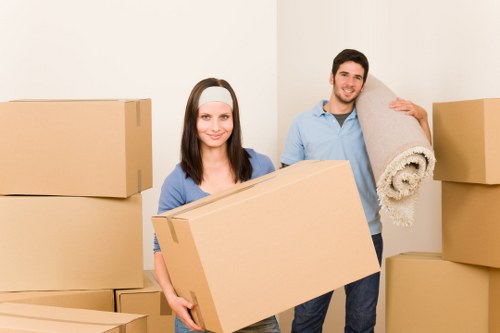 Moving boxes and furniture arranged for a South Kensington removal service