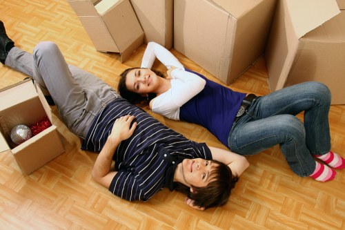 Office relocation equipment prepared for transport in South Kensington